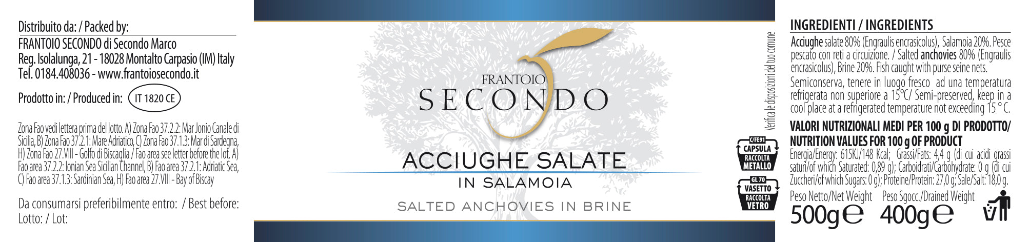 Acciughe sotto sale | Barattolo da 500 gr.