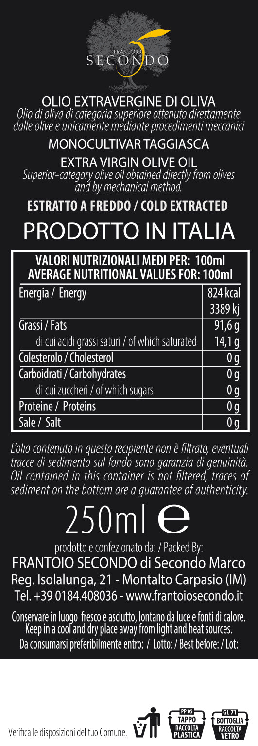 Olio extra vergine di oliva 100% italiano | Bottiglia da 0,25 lt.