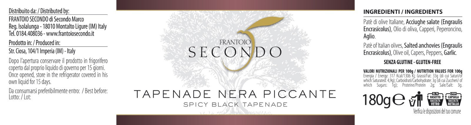 Salsa Tapenade nera piccante | barattolo da 180 gr.